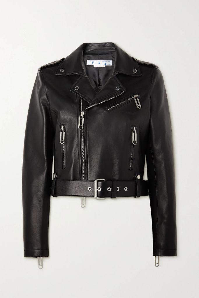 Diag Leather Biker Jacket - Black