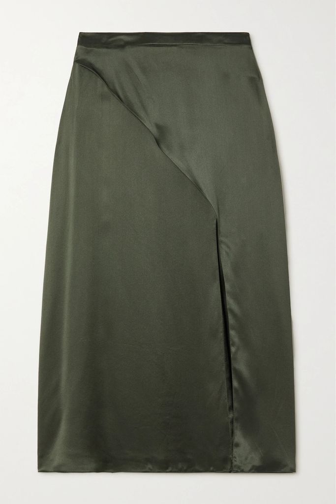 + Net Sustain Wrap-effect Organic Silk-satin Midi Skirt - Green