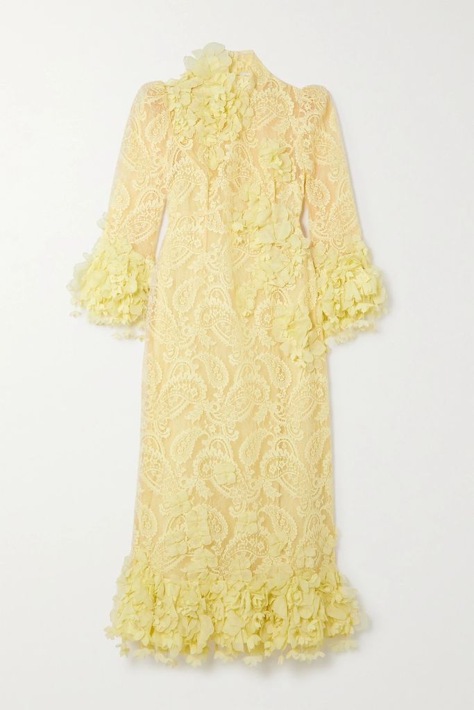 High Tide Appliquéd Cotton-blend Lace Midi Dress - Yellow