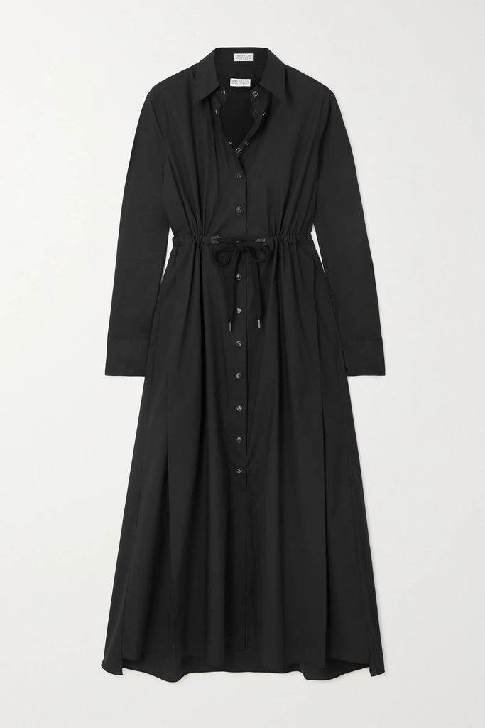 Cotton-poplin Midi Shirt Dress - Black