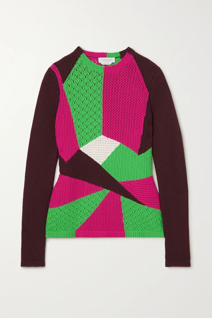 Rourke Color-block Pointelle-knit Cashmere Sweater - Green