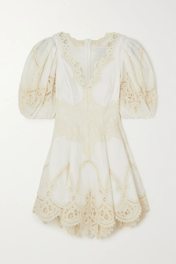Tiggy Embroidered Linen Mini Dress - Ivory