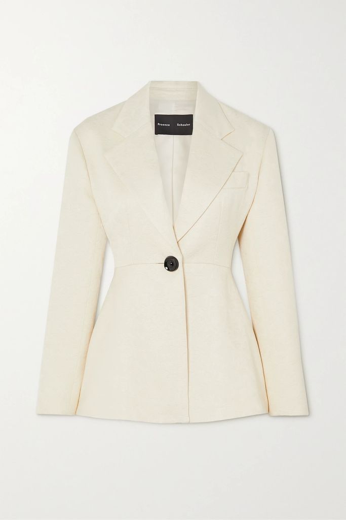 Cotton And Wool-blend Jacquard Peplum Blazer - White