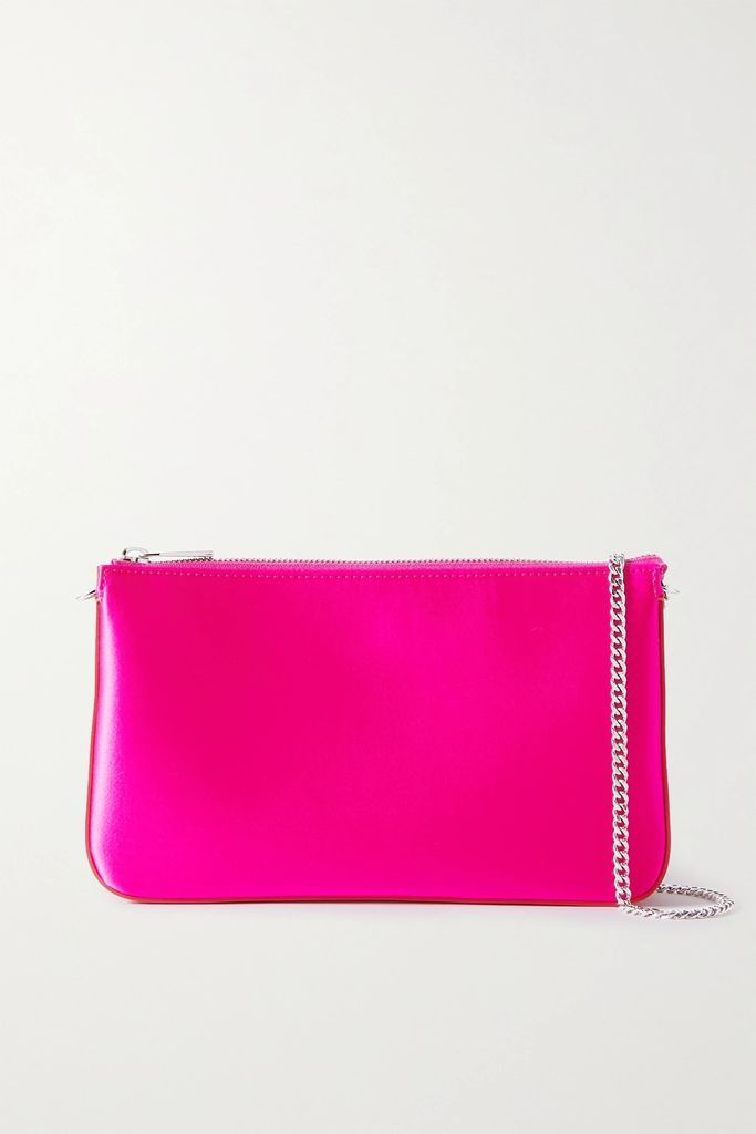 Loubila Leather-trimmed Satin Clutch - Bright pink