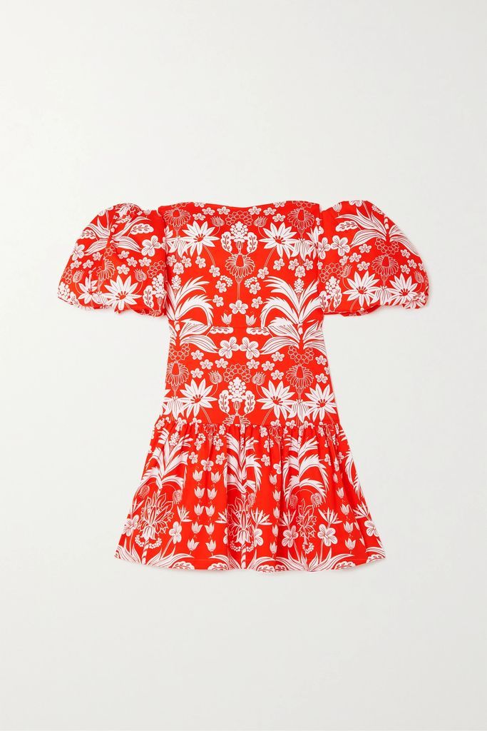 Ziggy Off-the-shoulder Floral-print Cotton Mini Dress - Red