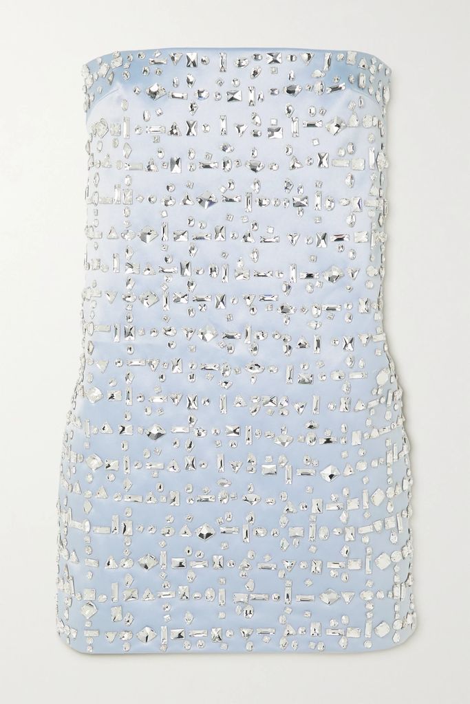 Blaise Strapless Crystal-embellished Satin Mini Dress - Light blue
