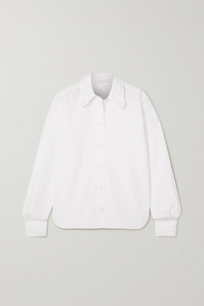 Broderie Anglaise-trimmed Cotton Shirt - White