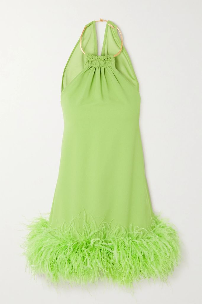 Reeves Feather-trimmed Embellished Crepe Mini Dress - Green