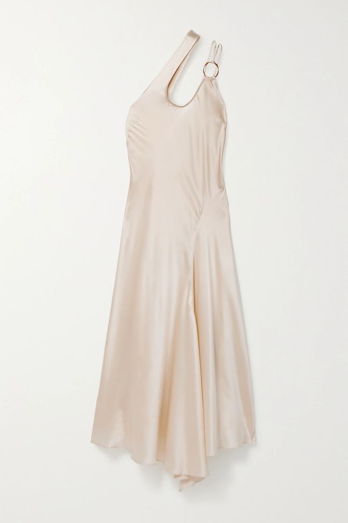 Gwenyth Asymmetric Embellished Silk-satin Dress - Ivory