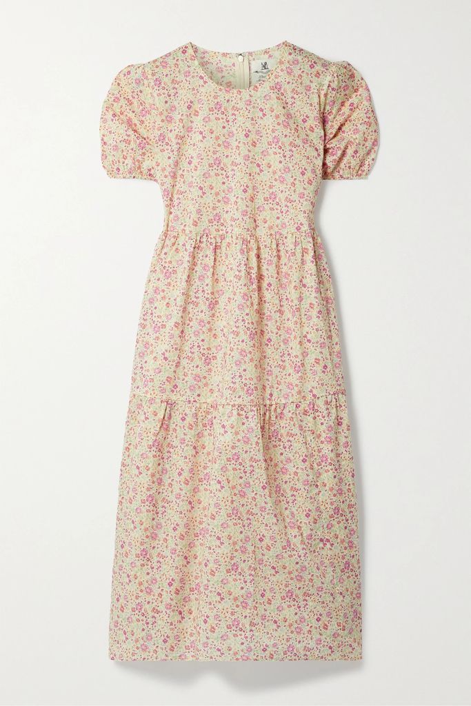 Tiered Floral-print Cotton-voile Midi Dress - Baby pink