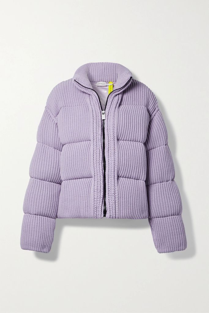 Quilted Ribbed-knit Down Jacket - Lilac