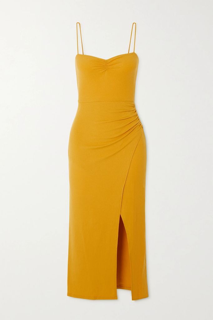 + Net Sustain Formosa Ribbed Stretch-tencel Lyocell Midi Dress - Yellow