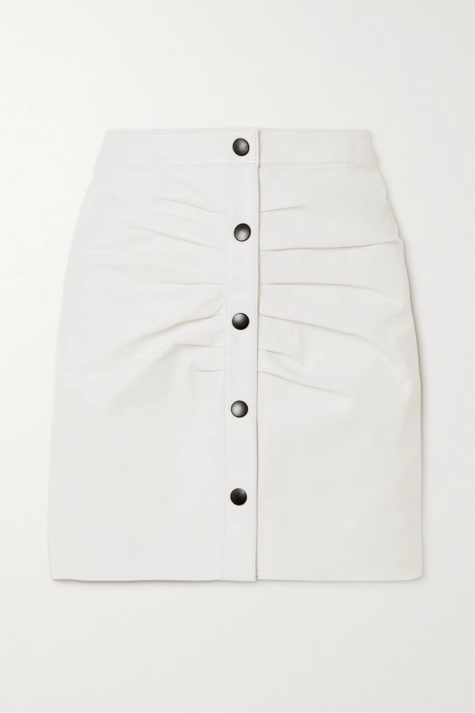 Carvelio Ruched Leather Mini Skirt - White