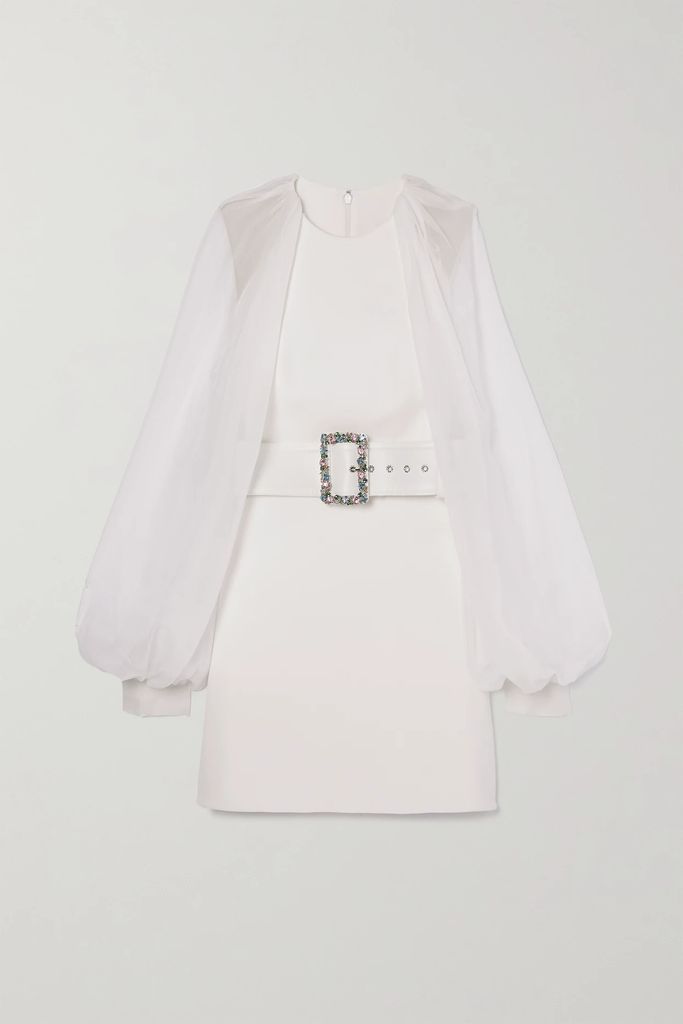 Caoimhe Belted Embellished Stretch-crepe And Silk-chiffon Top - Ivory