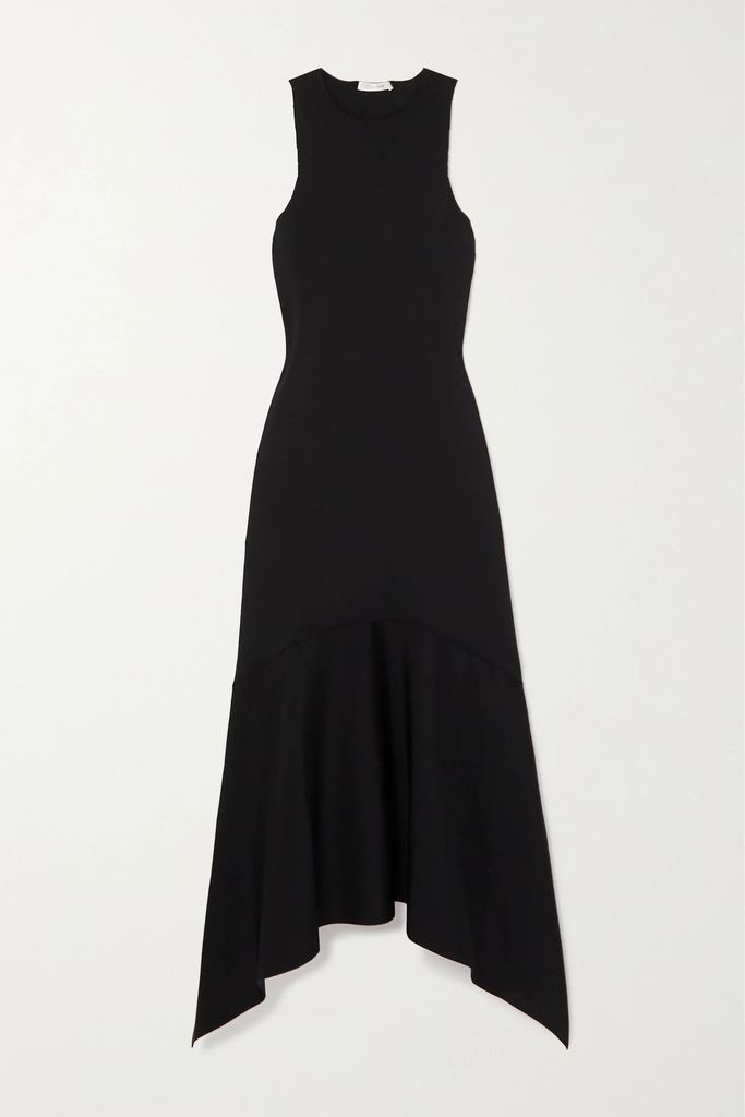 Olina Asymmetric Stretch-crepe Midi Dress - Black