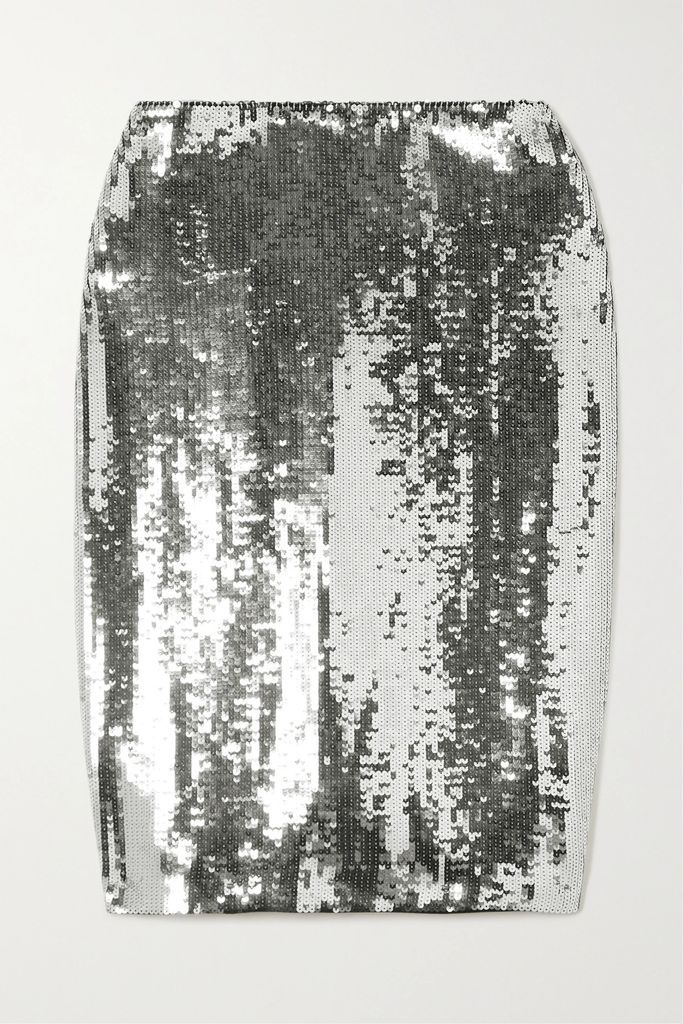 Bonne Sequined Jersey Skirt - Silver