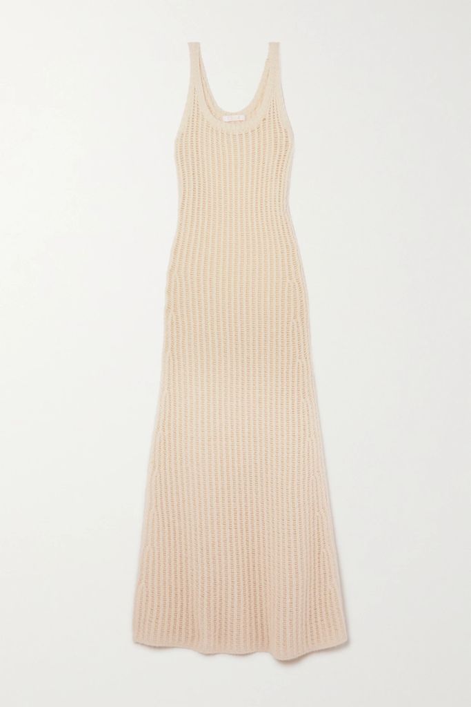 Open-knit Ribbed Wool, Silk And Cashmere-blend Maxi Dress - White