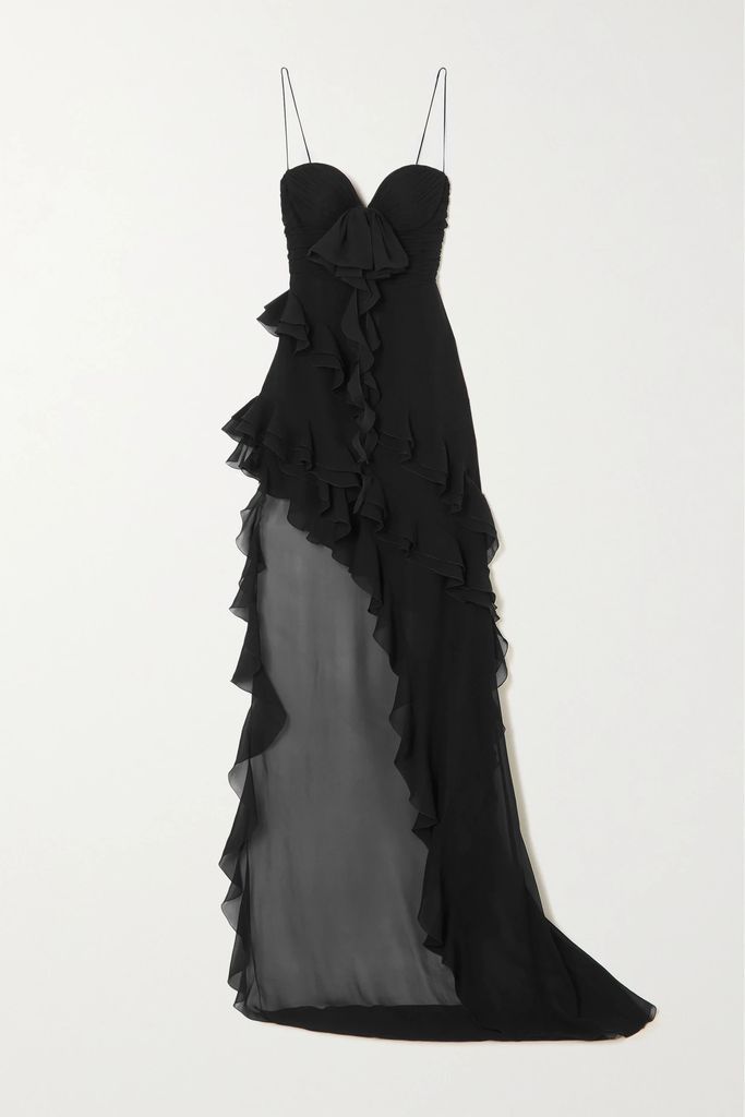 Asymmetric Silk-georgette Gown - Black