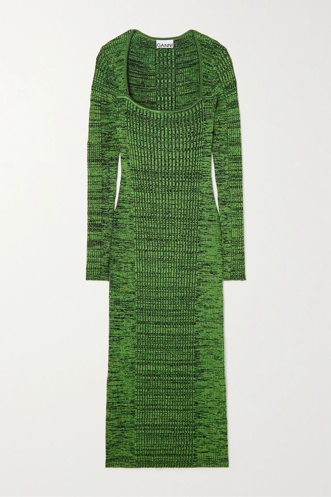 + Net Sustain Ribbed-knit Midi Dress - Green