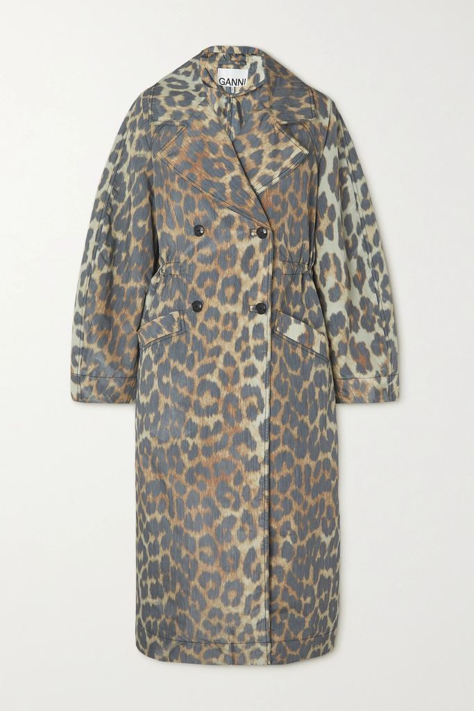 Double-breasted Leopard-print Recycled-shell Coat - Leopard print