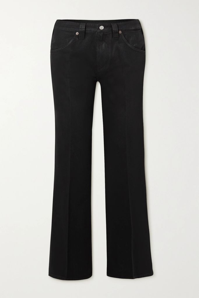 Edie Coated High-rise Flared Jeans - Black