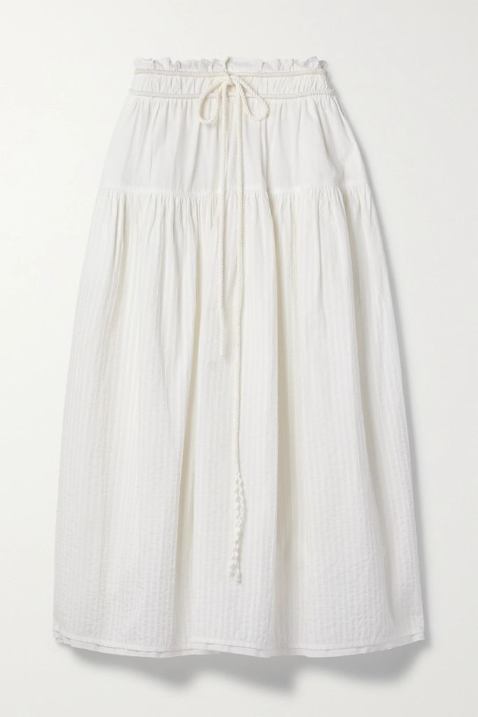 Raffaela Pintucked Cotton Midi Skirt - White