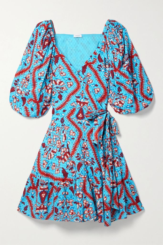 Darya Printed Cotton-voile Mini Wrap Dress - Blue