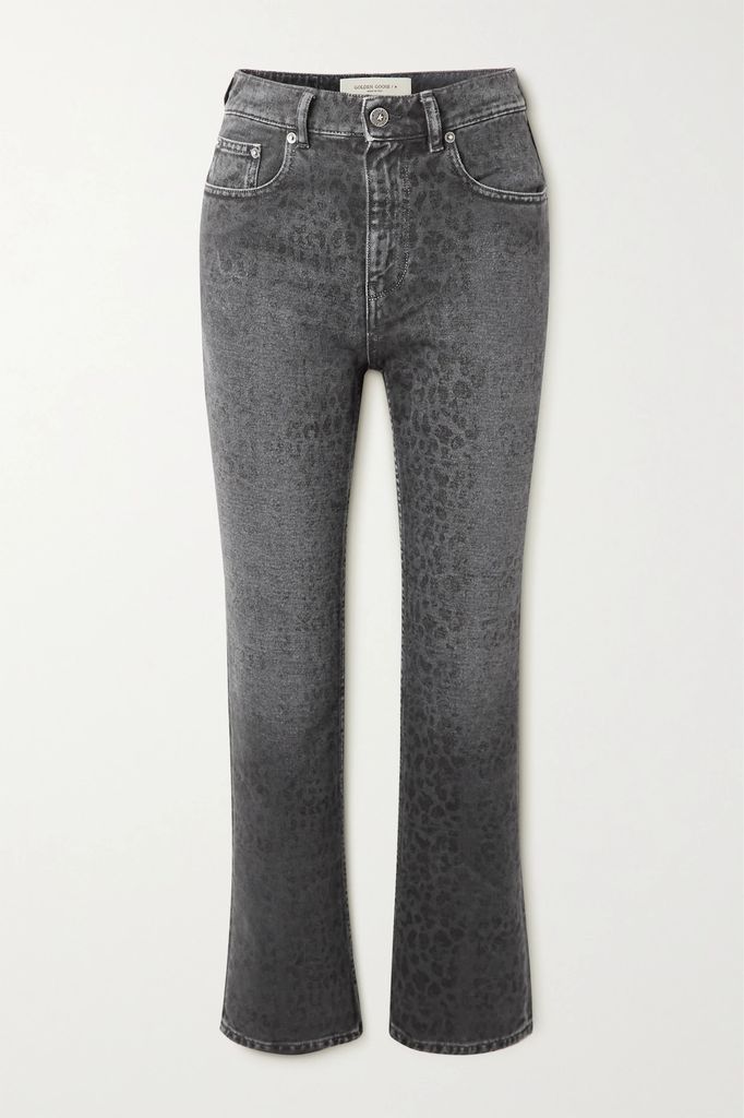 Journey Cropped Leopard-print High-rise Straight-leg Jeans - Gray