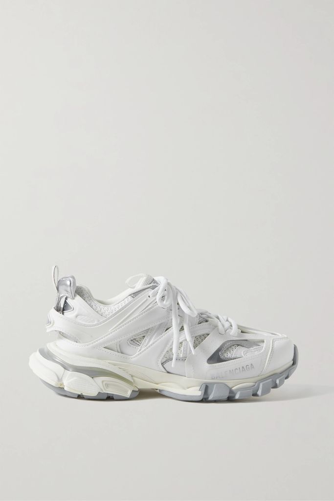 Track Leather-trimmed Mesh And Rubber Sneakers - White