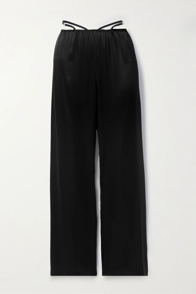 Crystal-embellished Silk-charmeuse Wide-leg Pants - Black