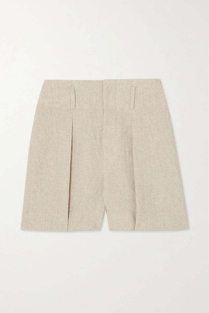 Pleated Linen Shorts - Beige