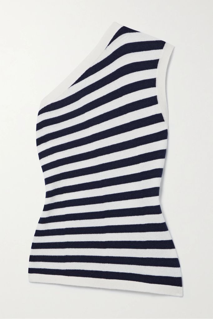 Cannes One-shoulder Striped Cashmere Top - Navy