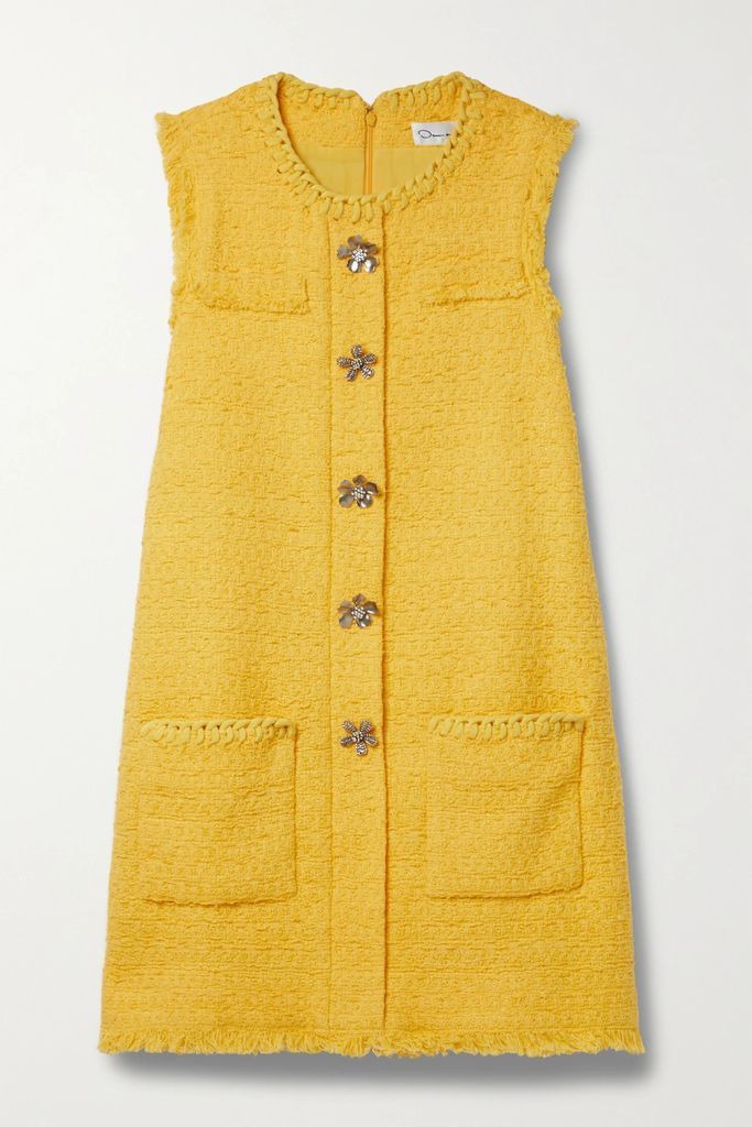 Embellished Cotton-blend Tweed Mini Dress - Yellow