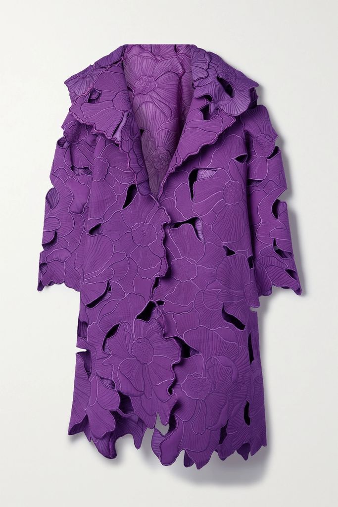 Cutout Embroidered Crepe Coat - Purple