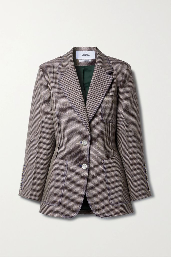 Checked Woven Blazer - Gray