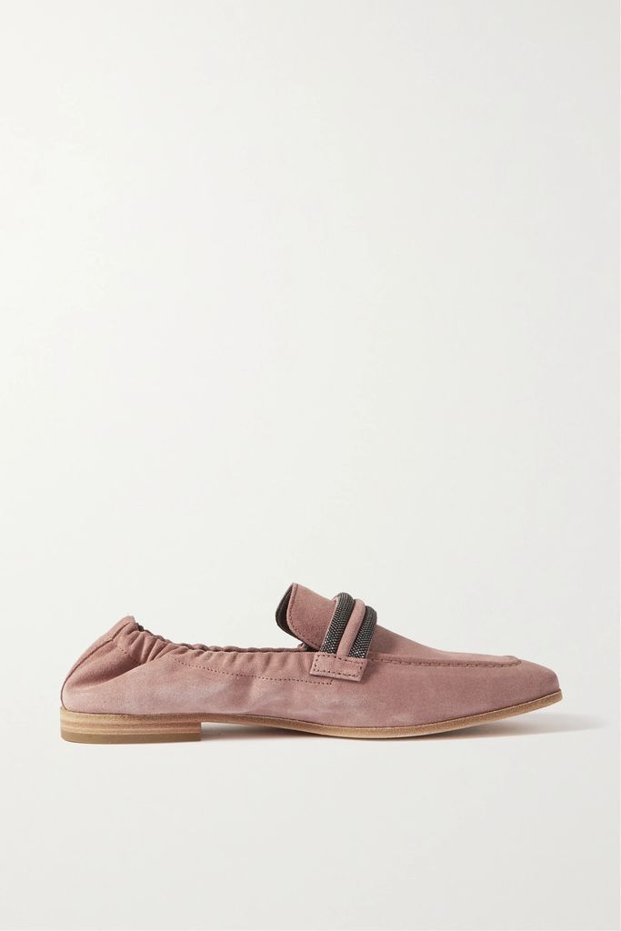 Bead-embellished Suede Loafers - Pink