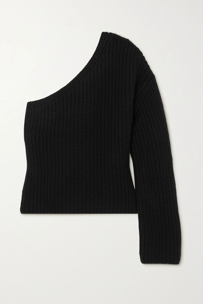 Margit One-sleeve Ribbed Cashmere Sweater - Black