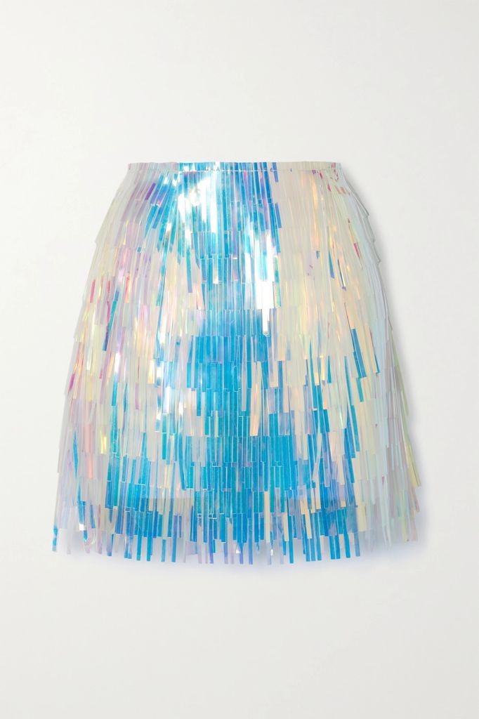 Iridescent Fringed Tulle Mini Skirt - Silver
