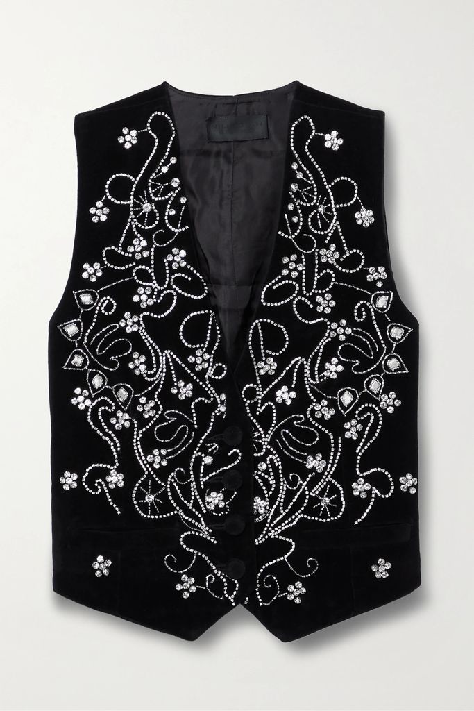 Guillaume Crystal-embellished Velvet Vest - Black
