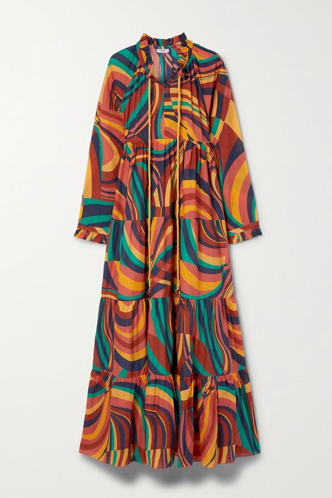Cora Tiered Printed Cotton-voile Maxi Dress - Orange