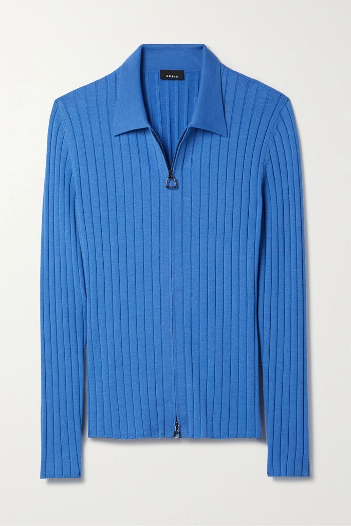 Ribbed Wool-blend Cardigan - Bright blue