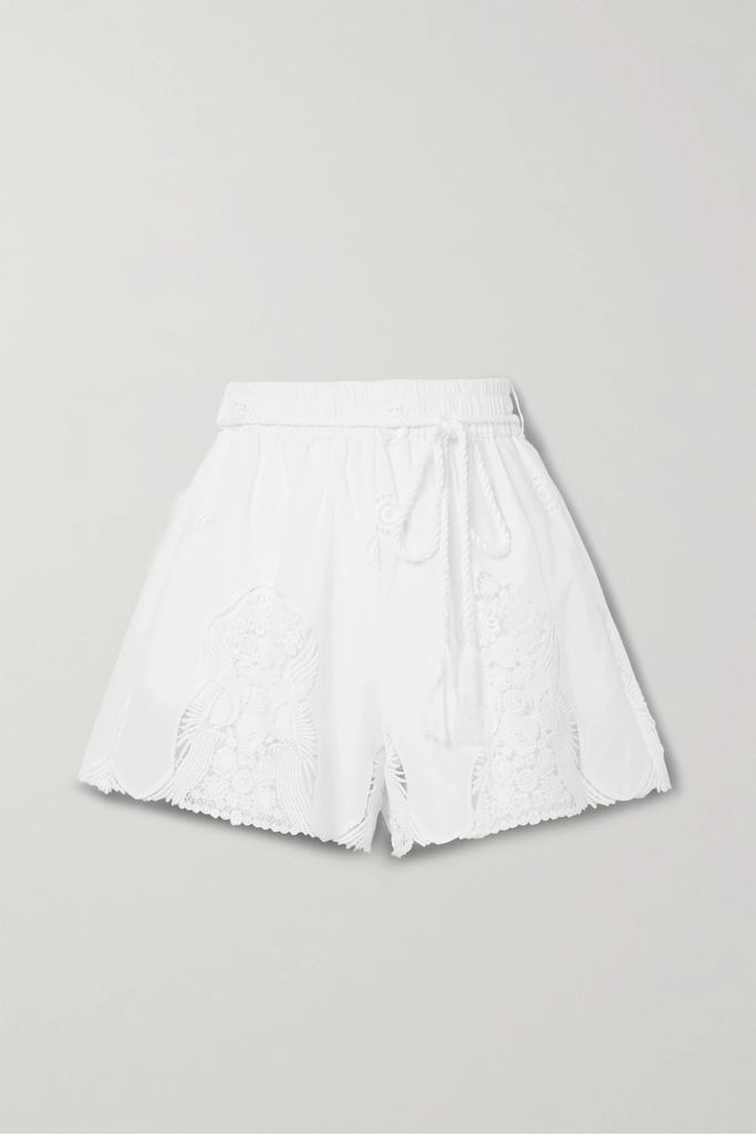 Remi Guipure Lace-trimmed Cotton Shorts - White