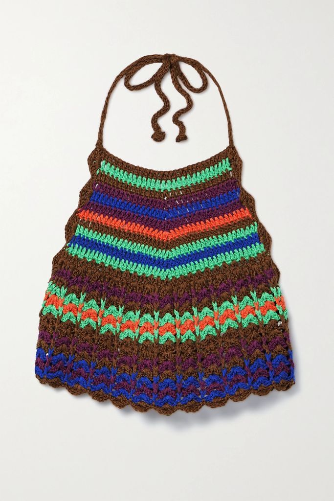 + Net Sustain Malen Cropped Crocheted Pima Cotton Halterneck Top - Brown