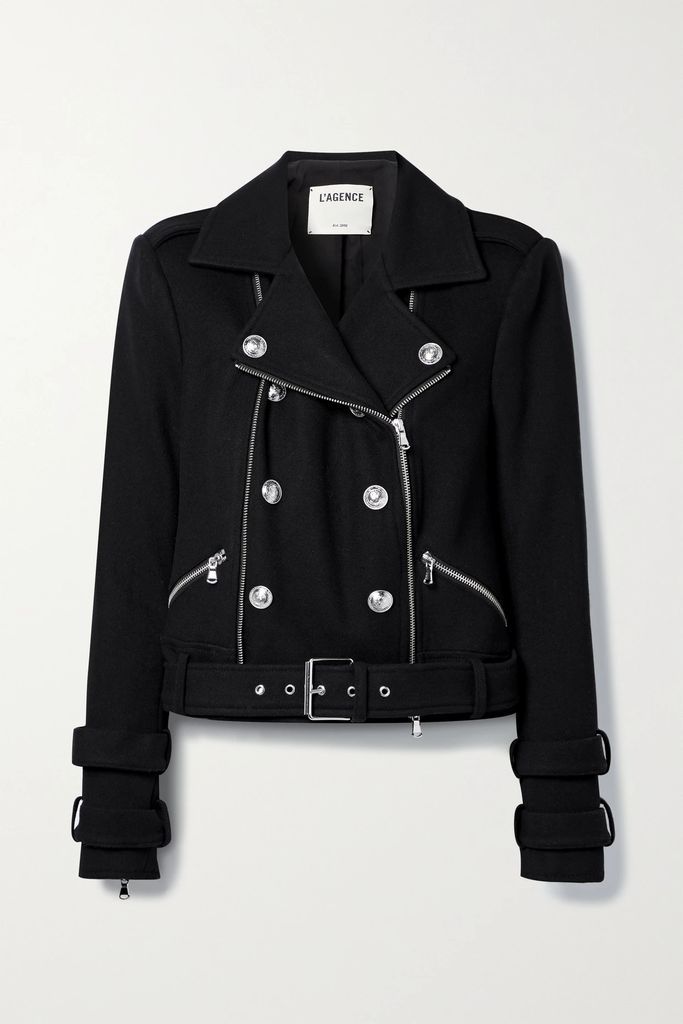 Billie Button-embellished Wool-blend Biker Jacket - Black