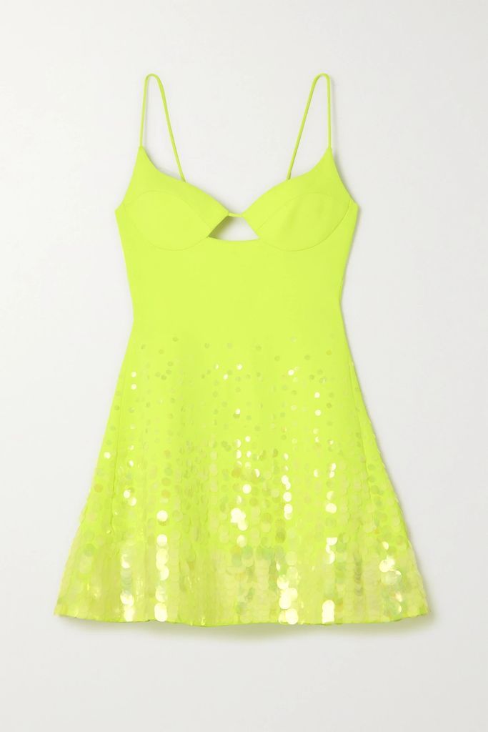 Sequin-embellished Crepe Mini Dress - Yellow