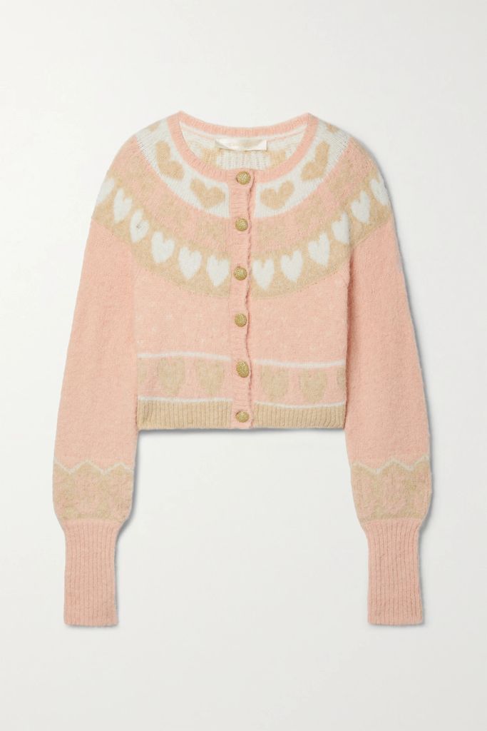 Dimples Intarsia-knit Cardigan - Pink