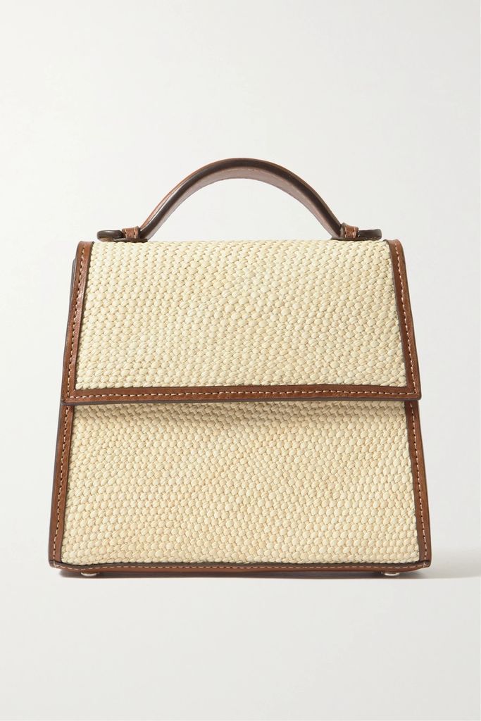 Woven Leather-trimmed Raffia Tote - Neutral