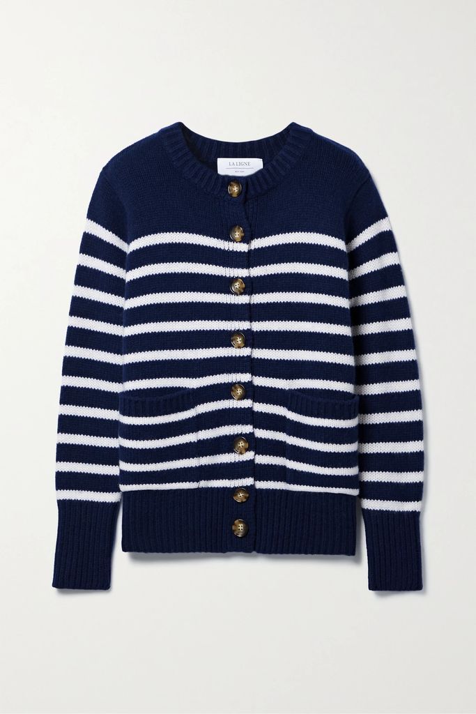 Marin Striped Wool And Cashmere-blend Cardigan - Navy
