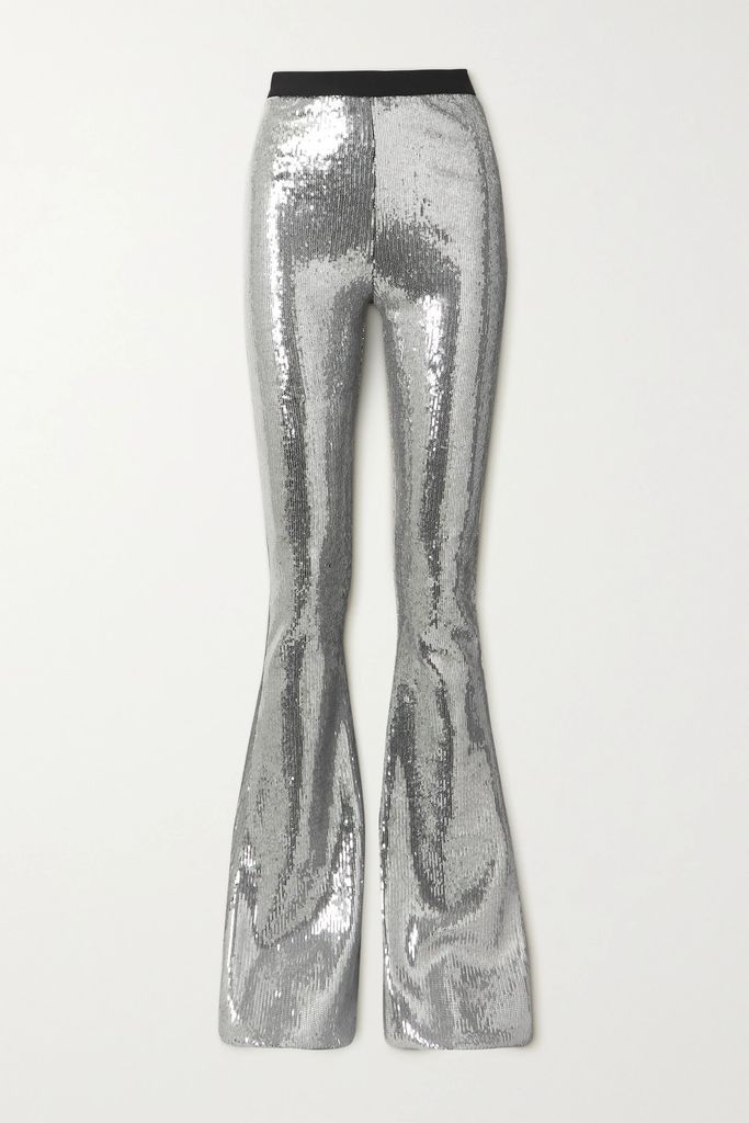 Sequin Stretch-jersey Flared Pants - Silver