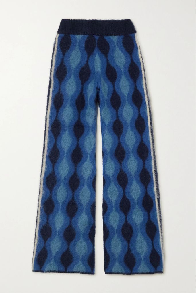 Intarsia Knitted Straight-leg Pants - Blue